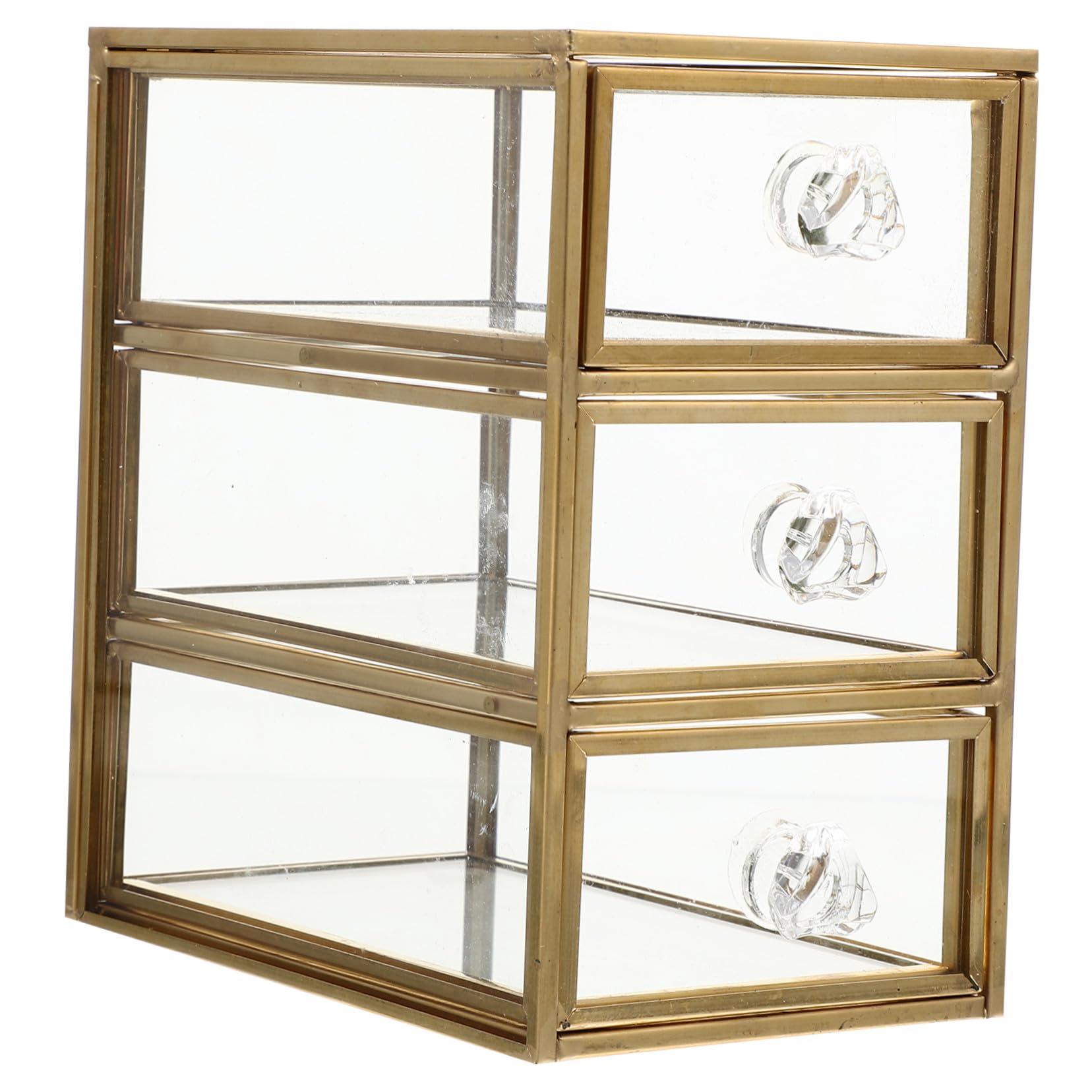 Ipetboom Aleación y Vidrio Caja de Joyas Dorado, de 3 Niveles, Cajones