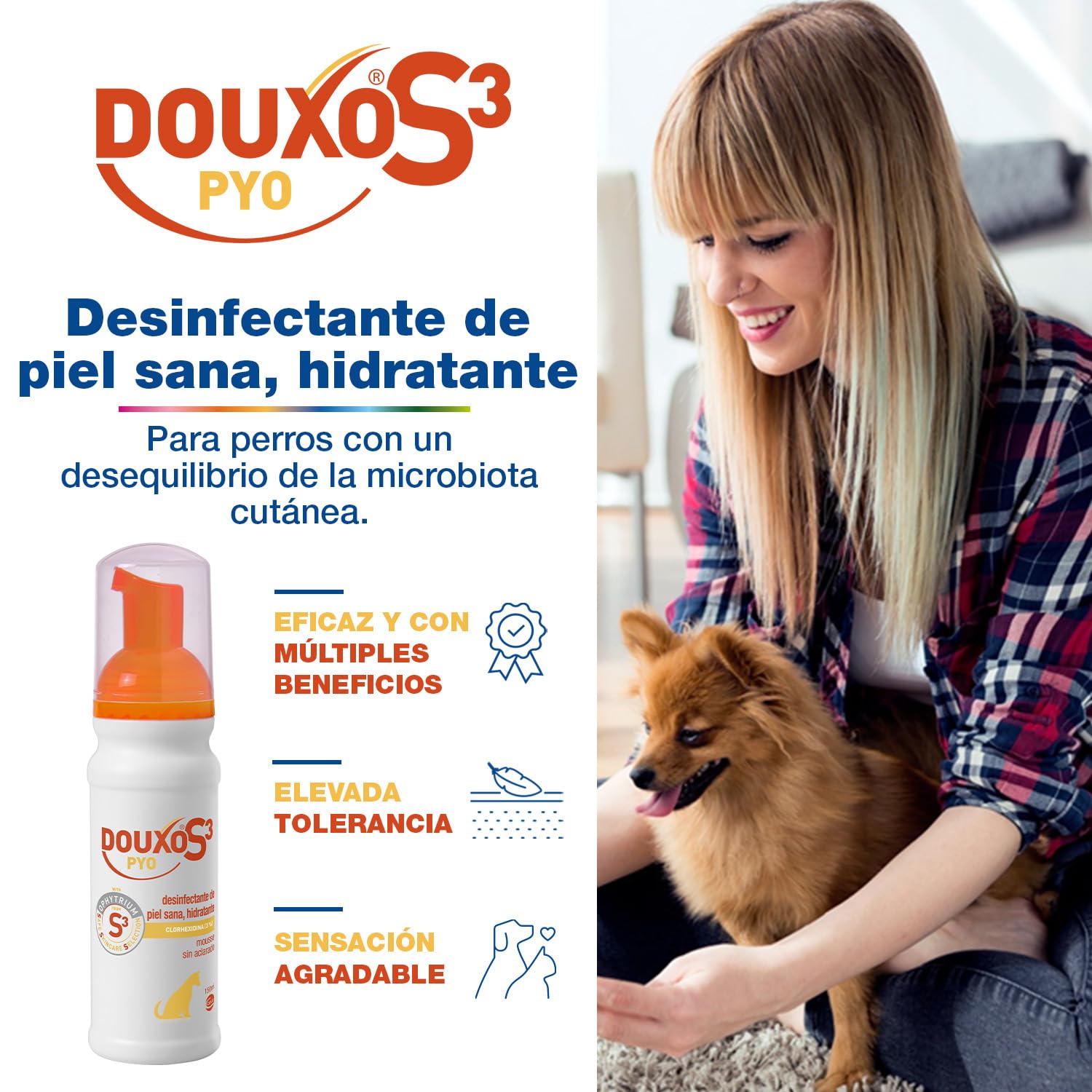 DOUXO S3 Pyo Mousse para Perros - Higiene - Desinfectante de piel sana - Hidratante - 150ml