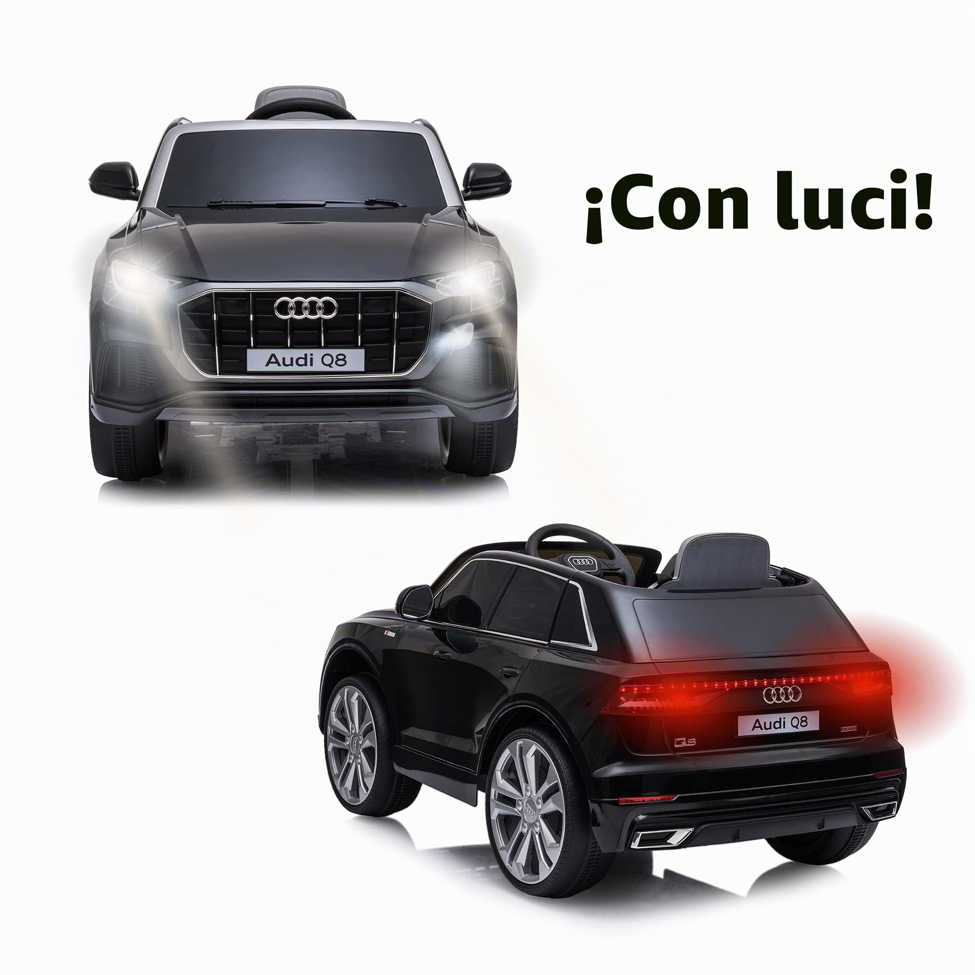 FEBER Auto elettrica per Bambini dai 3 Anni Q8 Black 12V R/C, radiocomandata, con fari con Luce, 3 velocità, acceleratore e Freno Elettrico, Famosa (800013444)
