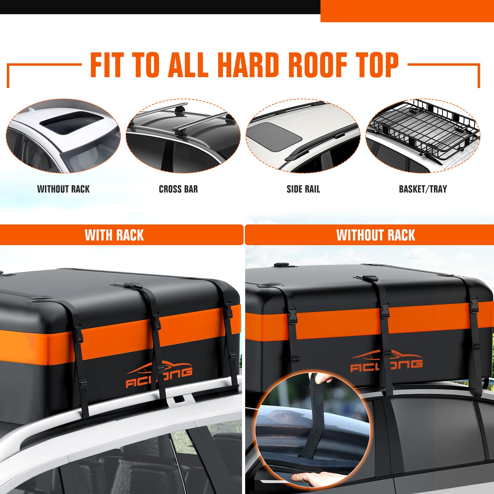 Borsa da tetto per auto da 21 piedi cubi, impermeabile, 840D, resistente, per tutte le auto, con o senza rack, con tappetino antiscivolo, borsa portaoggetti con