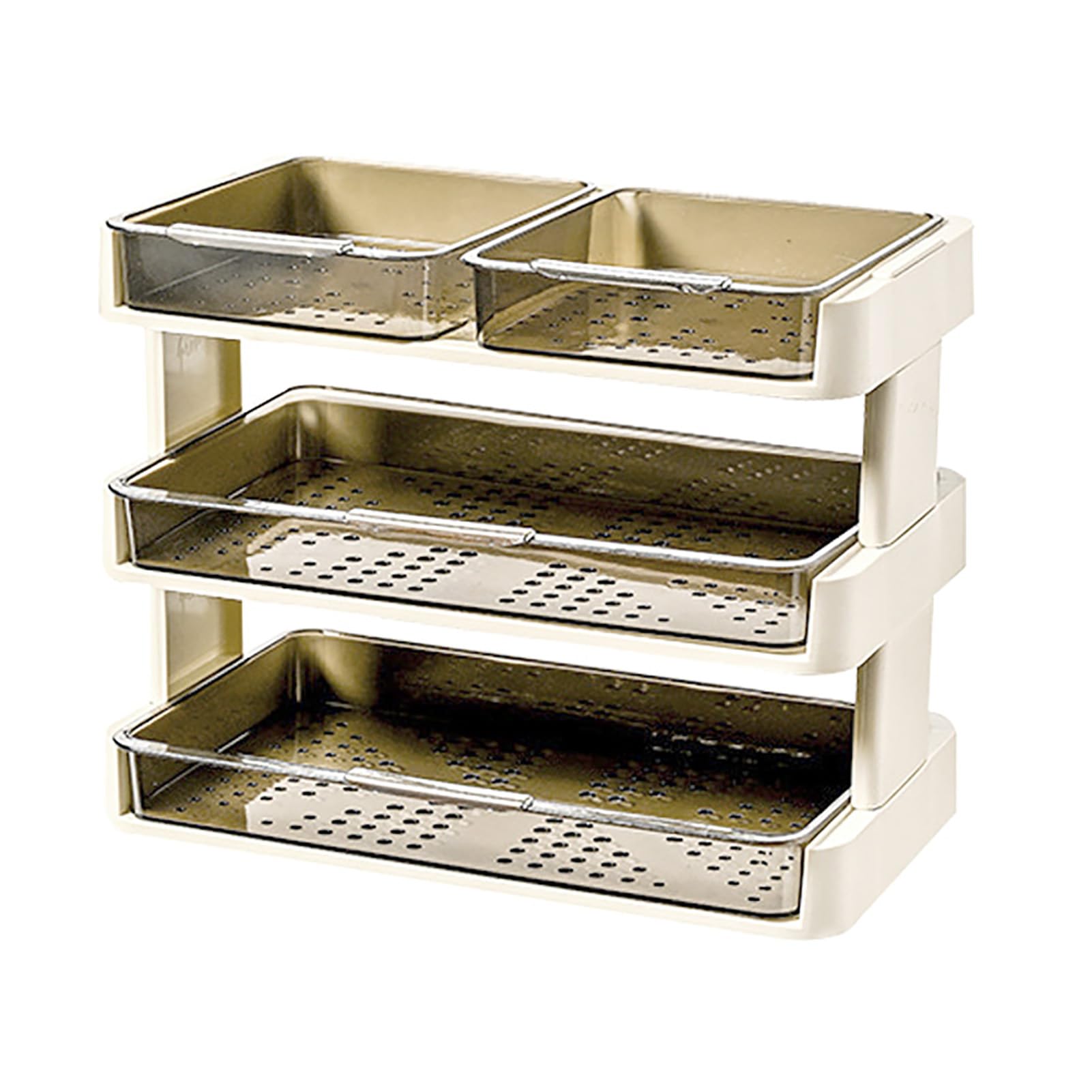 Scaffale portaoggetti da cucina a 3 ripiani, multifunzionale, per piano di lavoro, camera da letto, bagno, in plastica, rimovibile, color bianco crema, salvaspazio e versatile