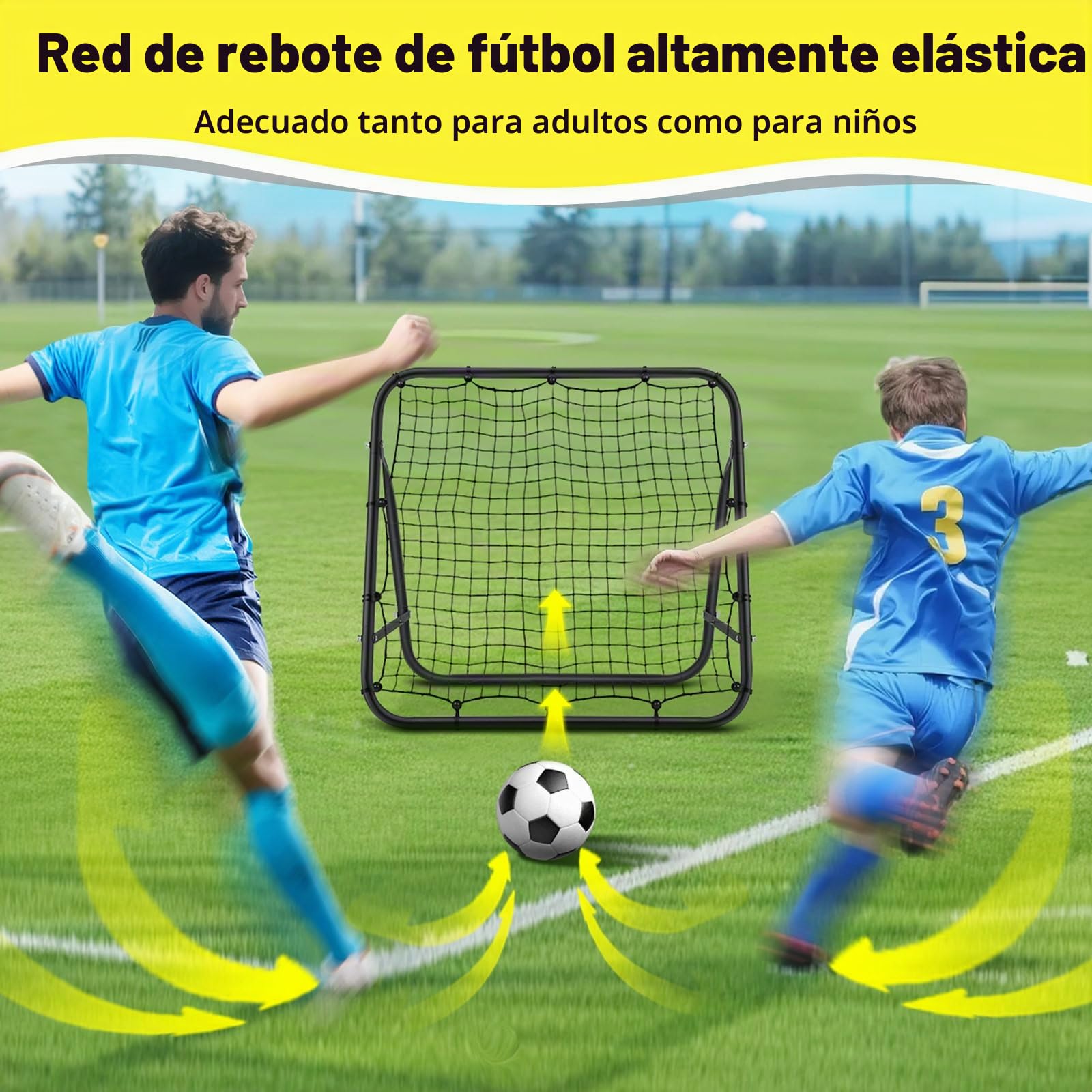 MoKo Reboteador de Fútbol, Red de Rebote para Fútbol con Ángulo de Cambio Rápido, Red de Rebote Portátil de Fútbol Regalos de Entrenamiento, Ayudas en el Patio, Césped, Adolescentes y Adultos