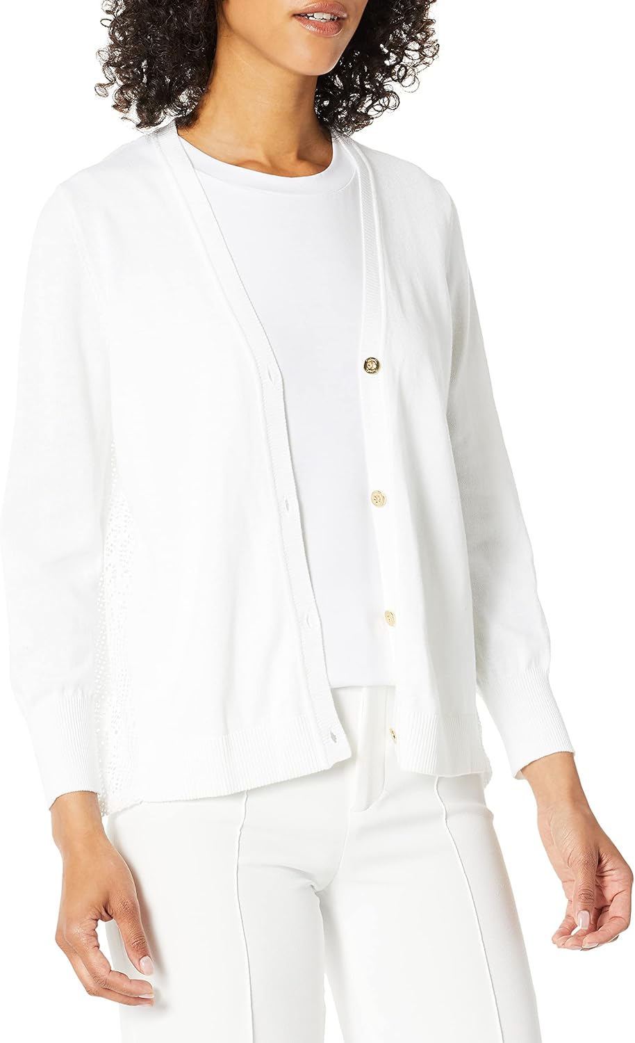 Pappagallo Women's Woven Back Cardigan, Natural White, S at Amazon