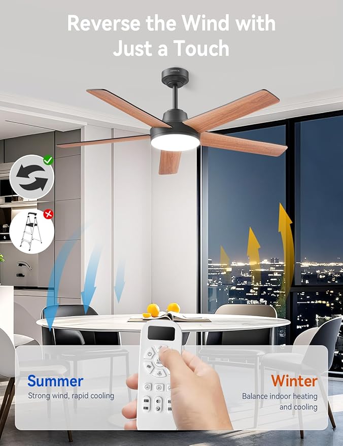 Ventilador de Techo 52 Pulgadas con Luz LED, 6 Velocidades, miniatura 4