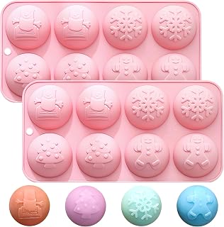Christmas Silicone Hot Chocolate Bomb Molds, 8-Cavity Snowflake and Gingerbread Design, Pink, 2 Pack