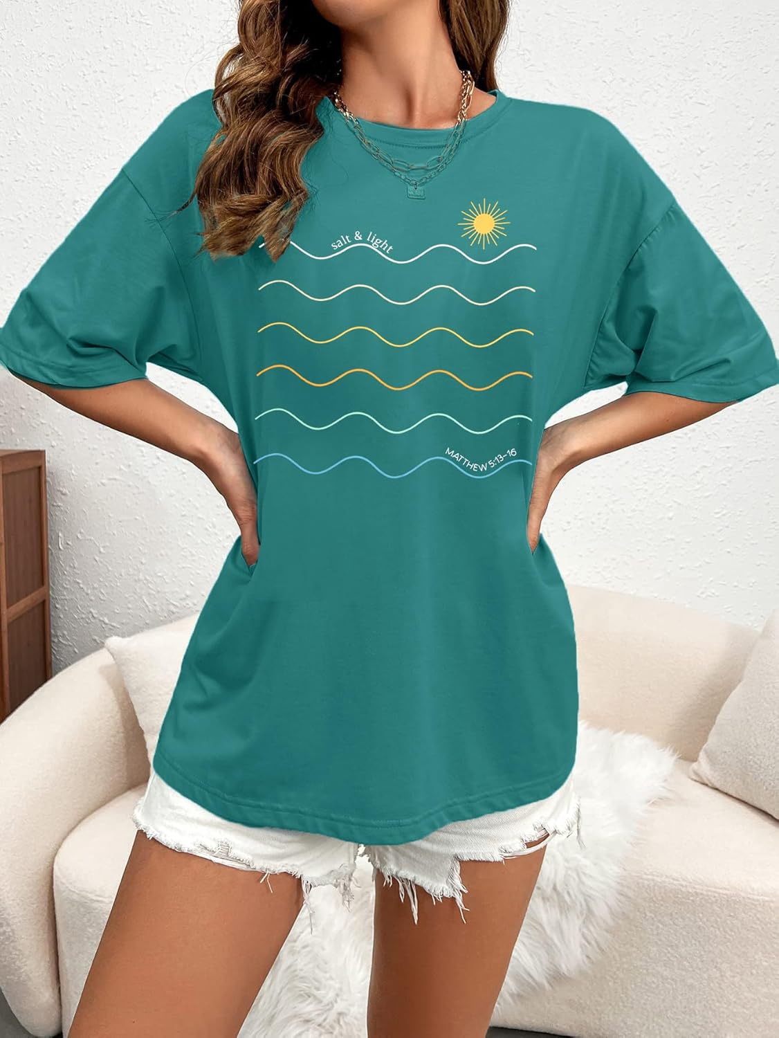 Womens Oversized Tee Shirts Vintage Sunshine Graphic Tees Hiking T-Shirts Boho Summer Short Sleeve Top - Image 3