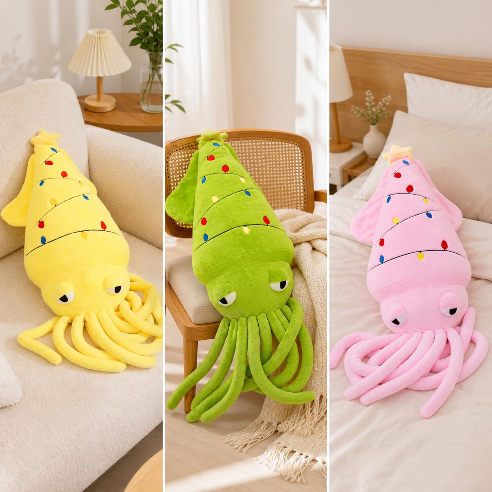Peluche Calamaro Costezione Morbido Peluche a Forma di Calamaro Decorativo Oggetto da Collezione per Bambini, Verde