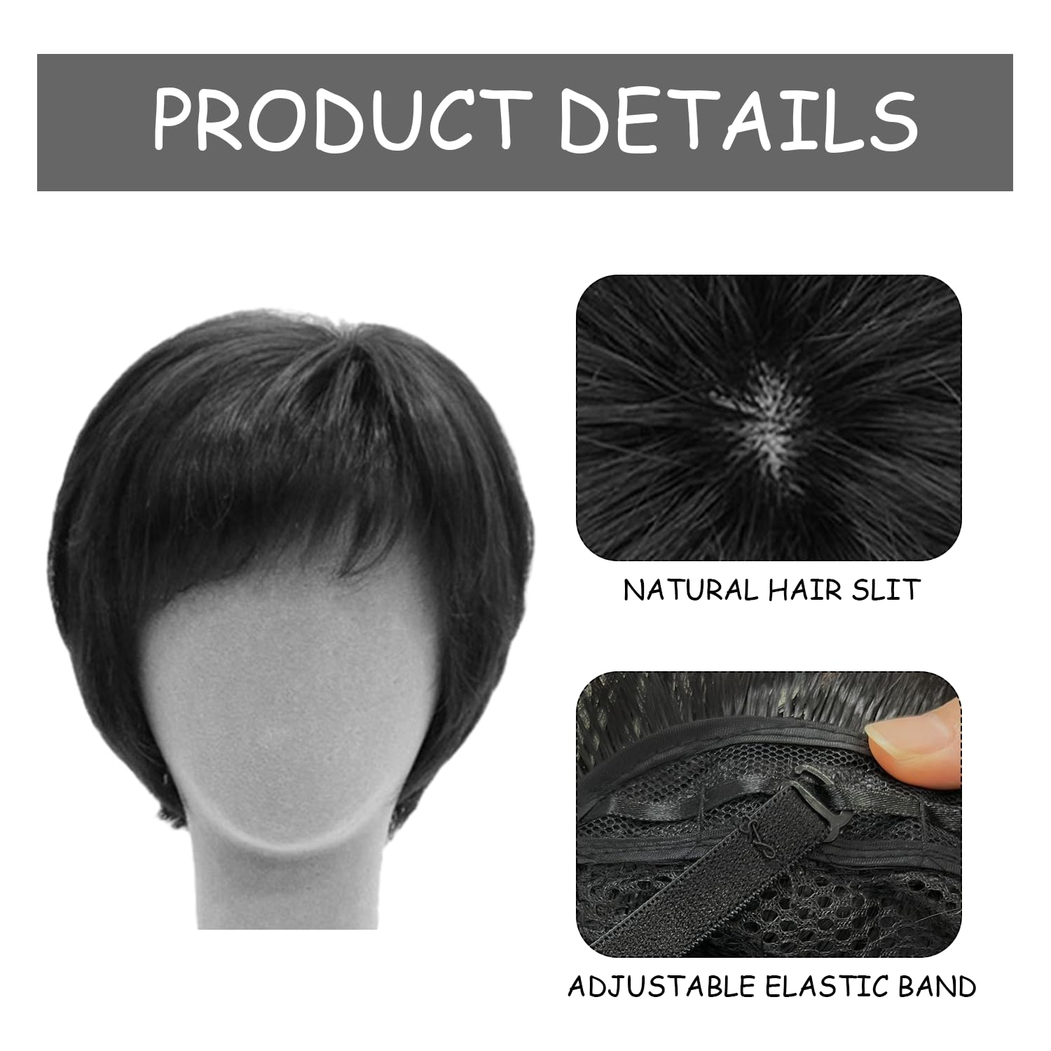 1 Piece Women's Short Pixie Wig With 1 Hair Net, African Short Hair Wig, Suitable For Men And Women (Black) - Image 3