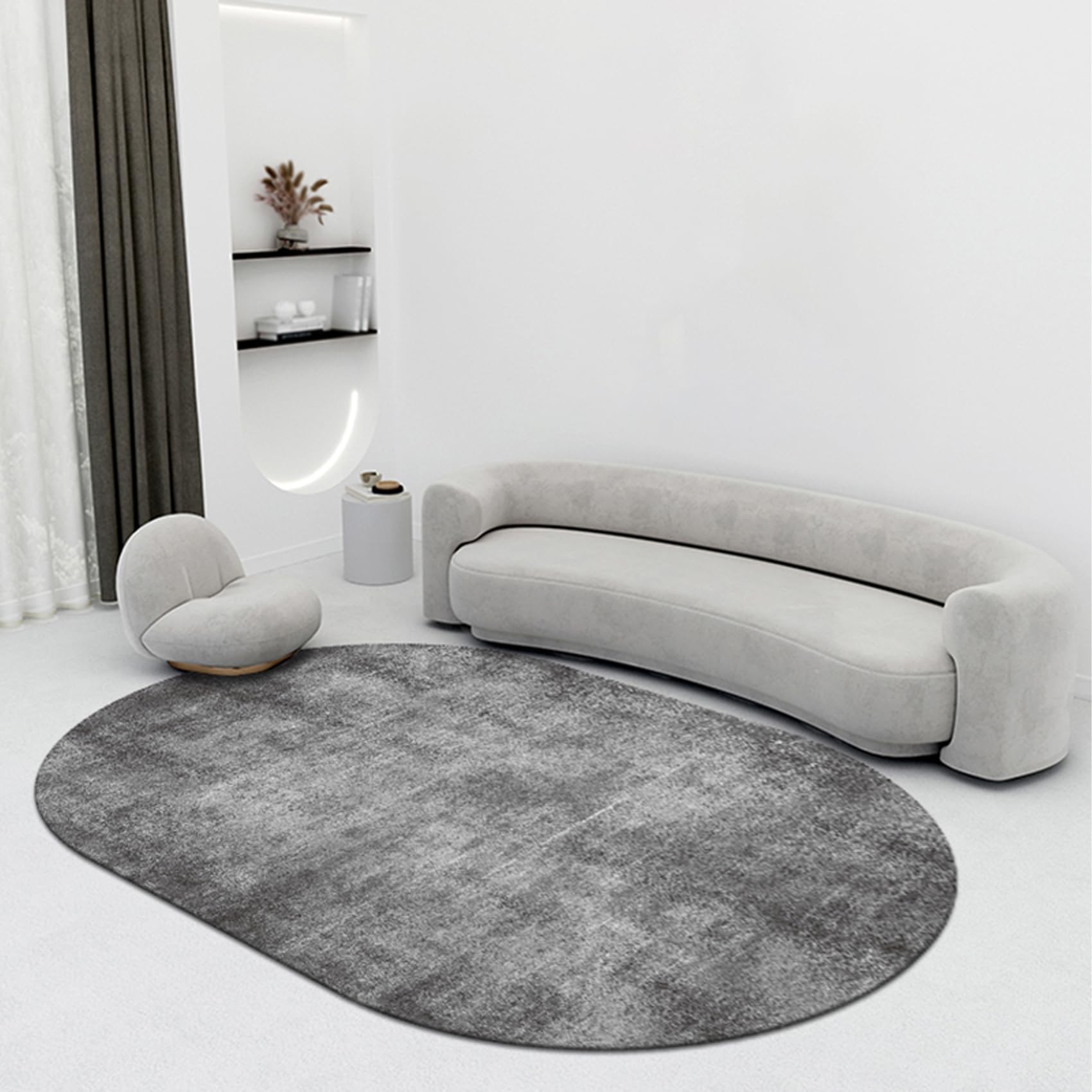 Tapis de chambre lavable et salon ovale noir pour sol usé de balcon terrasse