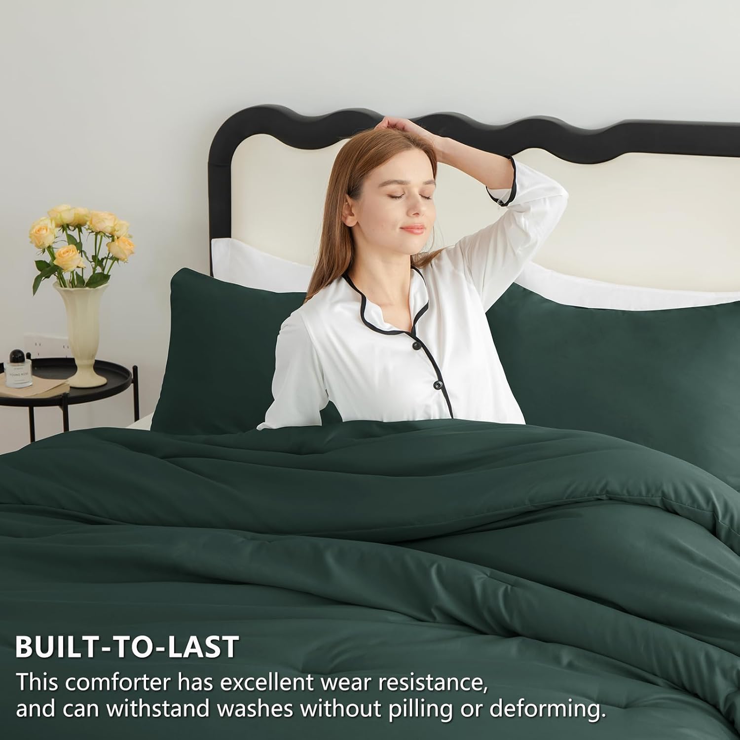 CozyLux King Size Comforter Set Forest Green, 3 Pieces Solid Breathable Quilted Style Bedding Sets, Luxury Soft Bed Set with Down Alternative Comforter for All Season (1 Comforter & 2 Pillowcases) - Image 3