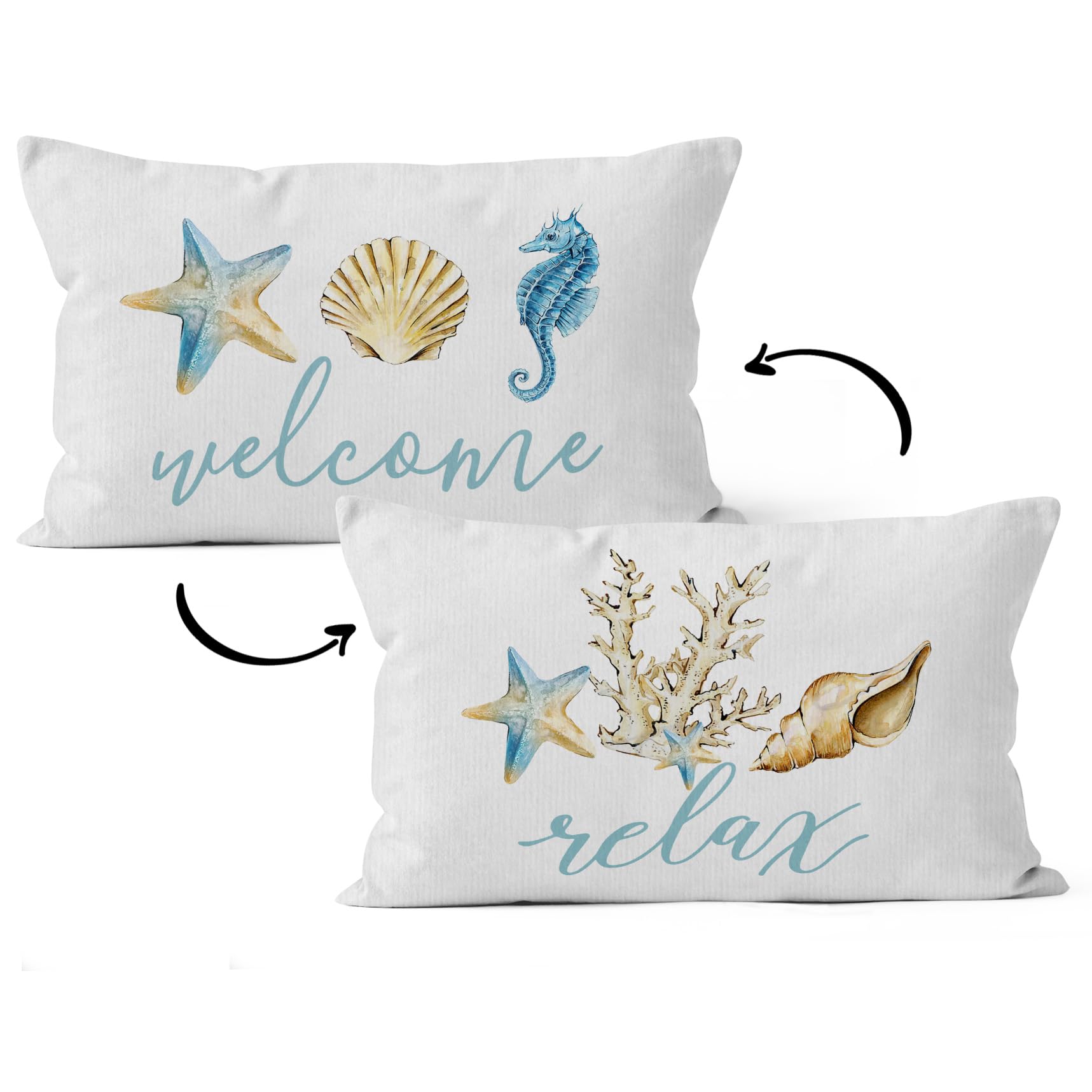 HIWX Housse De Coussin Décorative Thème Côtier – 30,5 X 50,8 Cm – Flanelle Douce Bleue, Motif Nautique Réversible – Fermeture éclair Invisible – Pour Salon, Chambre, Plage