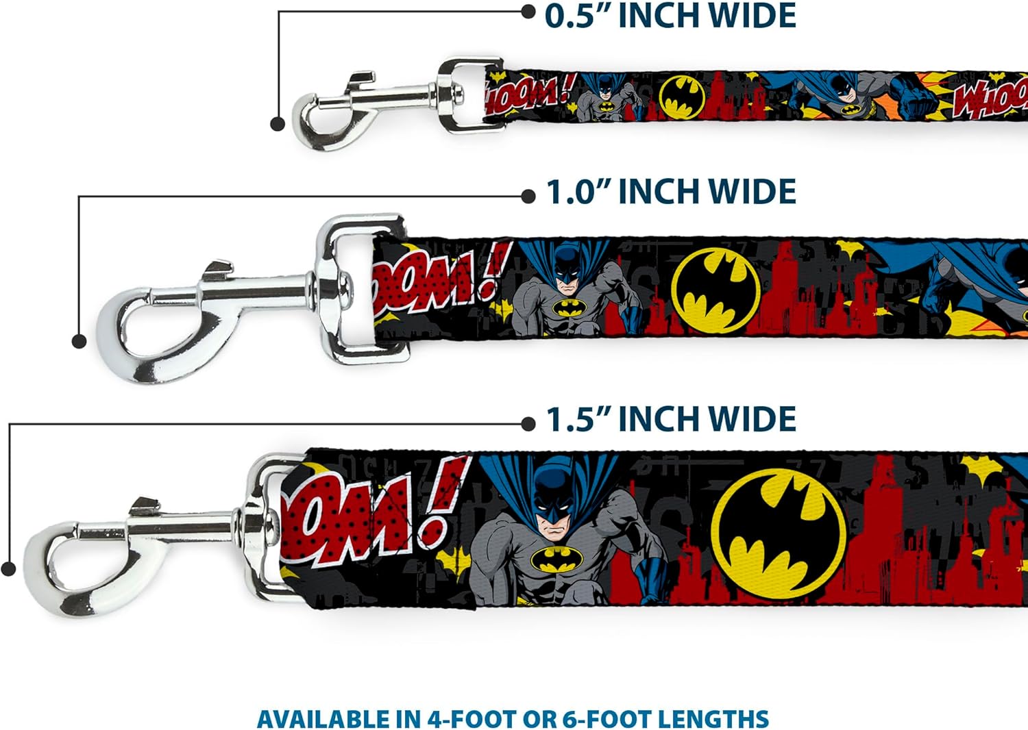 Dog Leash Batman in Action Whoom Red Skyline 6 Feet Long 1.0 Inch Wide