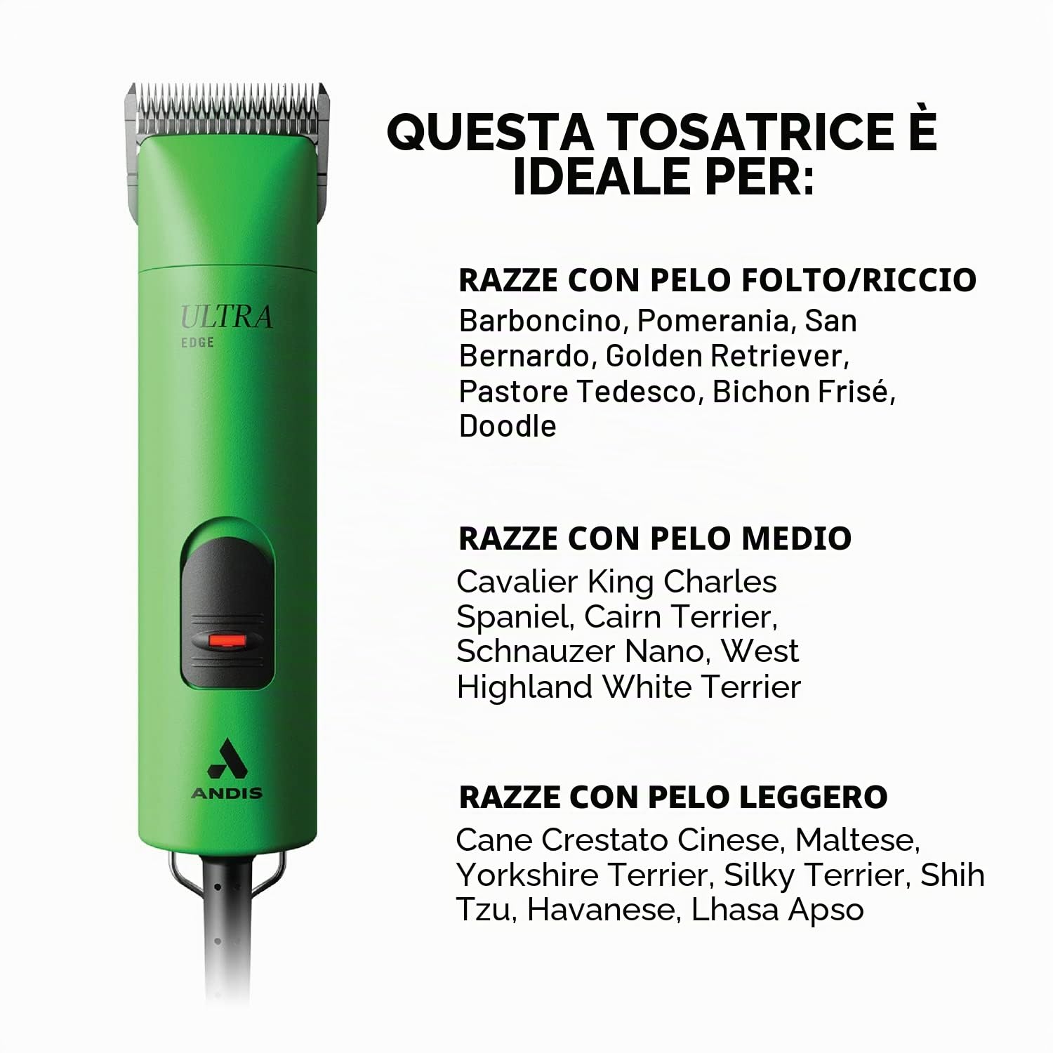 Andis 24715 UltraEdge Super 2-Speed Tagliacapelli a lama staccabile, professionale per toelettatura animali/cani, verde primavera, AGC2