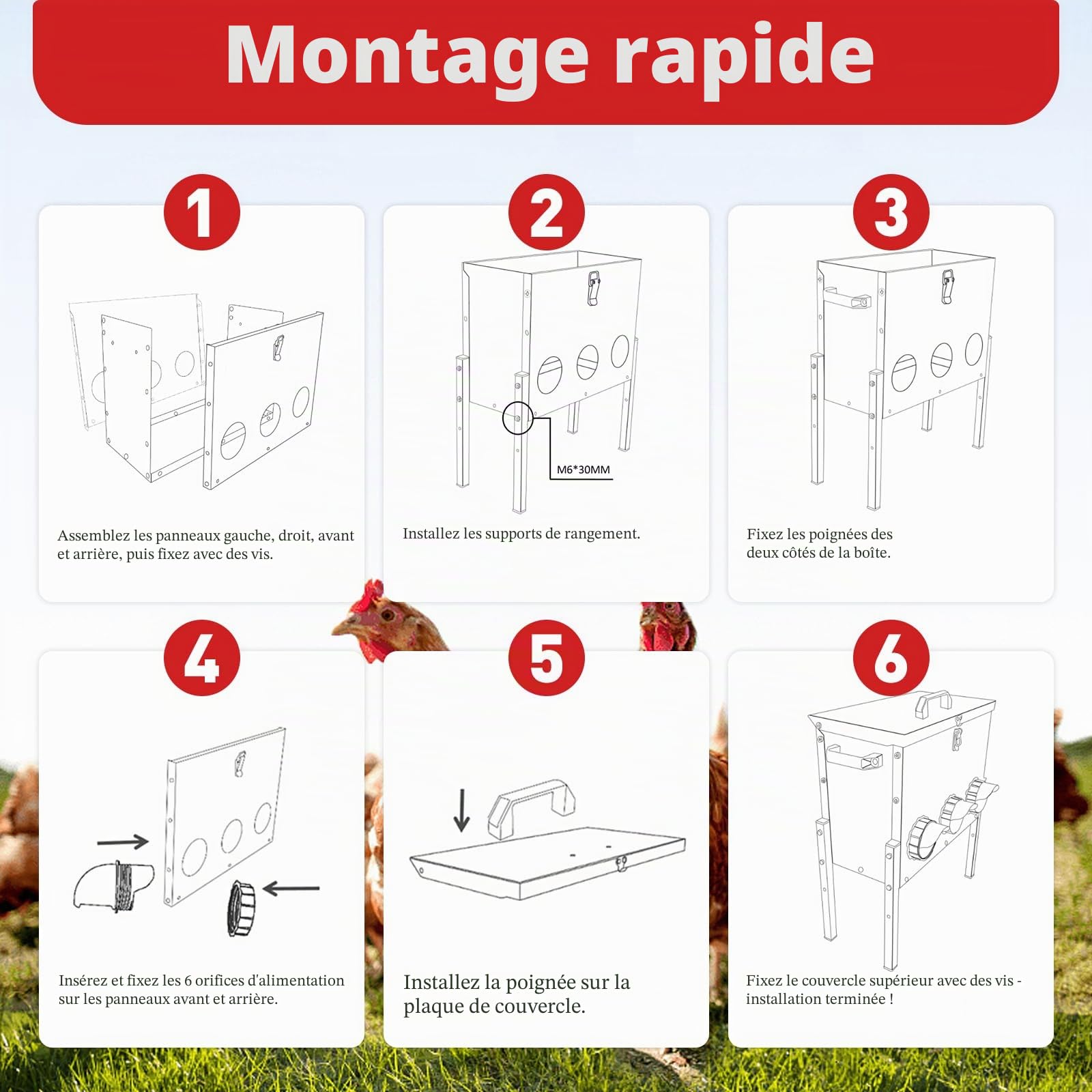 Mangeoire Poules Automatique 15kg, Distributeur Nourriture Poules Anti Rat | Grande Mangeoire Poules Anti Nuisible, Étanche, Résistant Humidité, avec 6 Orifices, pour Poulailler Extérieur, Jardin, Ferme