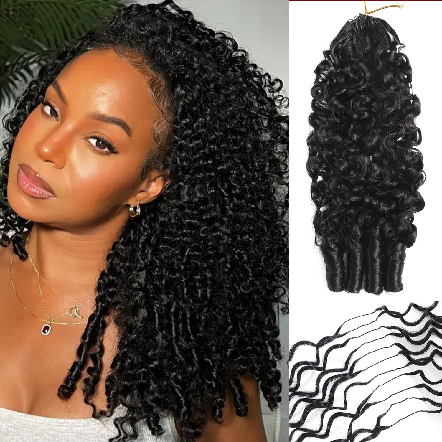 Canaryfly Burmese Curly Crochet Hair Human Hair 20 Inch 50g Pre-Separated Feather Crochet Hair Extensions, Soft & Lightweight Spiral Curly Invisible Crochet Hair For Women Natural Black (50 Strands)