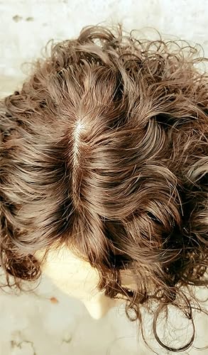 Miniatura 6 de Base de seda de 6.3 x 7.1 in, rizadoondulado para mujer, extensiones de cabello humano real, peluca tipo tupé, cobertura de área grande,