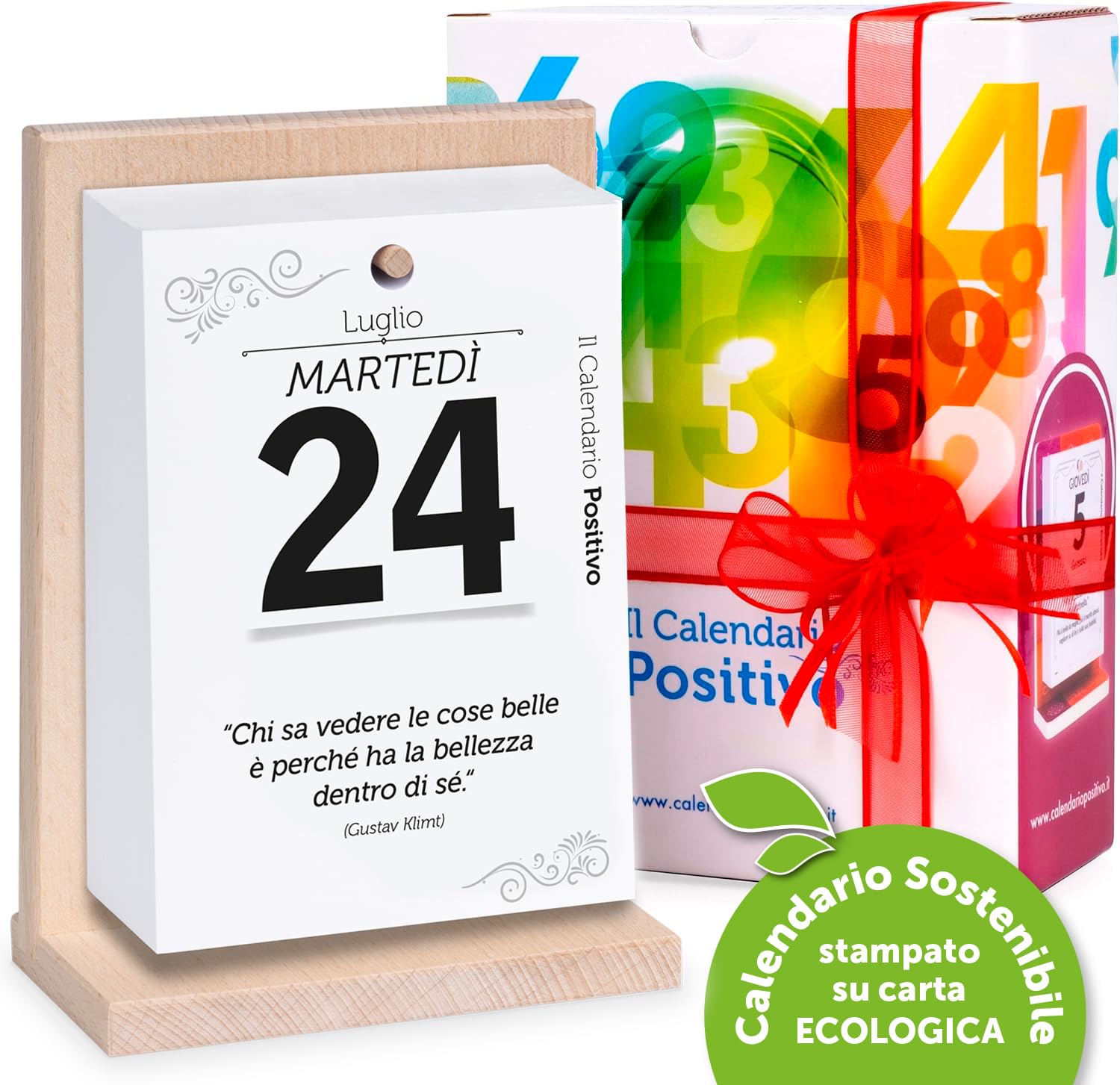 Calendario Positivo 2026 Motivazionale | Con Supporto in Legno di Faggio, da Tavolo | Affronta le Giornate col Sorriso ed un Pensiero filosofico | Idea Regalo geniale | Misure 12x17x5,5 | Luxury Pack