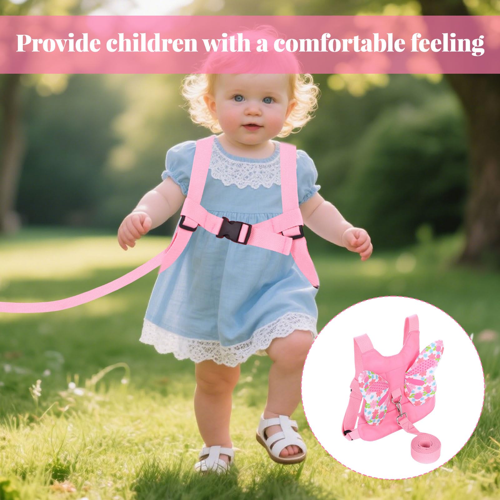 Toddler Leash Harness,Reins for Toddlers Girls,3-in-1 Backpack Leash for Toddlers,Butterfly Wings Design Toddler Reins for Walking 1-3 Years,Adjustable Safety Child Reins for Walking,1-6 Years (Pink) - Image 4