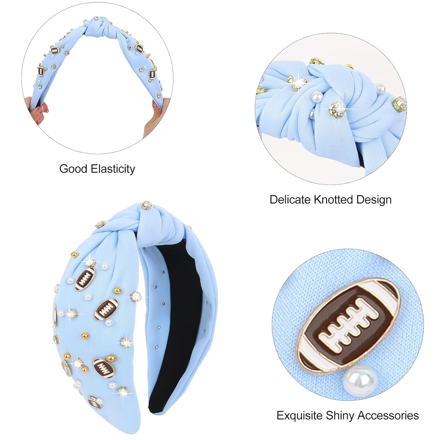 Casoty Blue Football Headband for Women, Football Knotted Hairband, Top Knot Headband for Football, Battle Headband Football, Football Gameday Outfits for Women Girls - Image 7