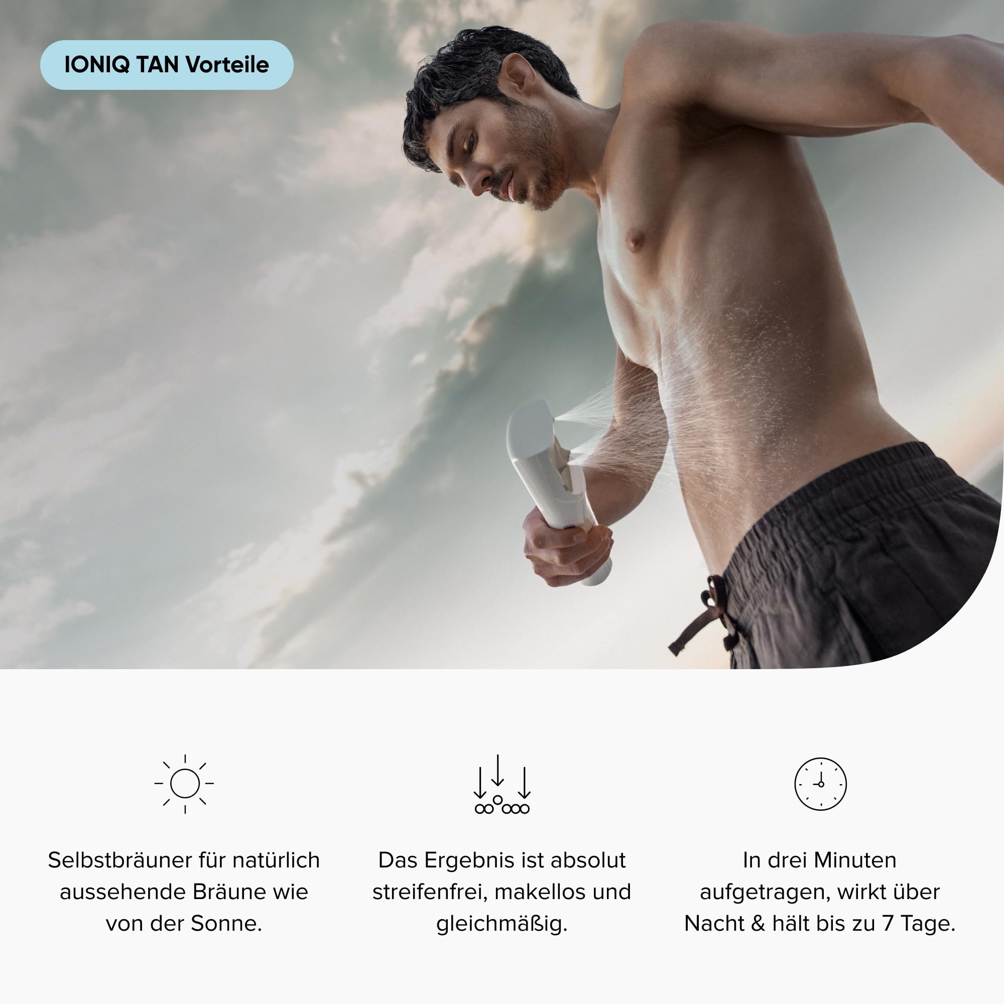 IONIQ Skincare – Selbstbräuner Spray Starter Kit mit IONIQ ONE Sprayer + TAN Medium Kartusche – Natürlich aussehende Bräune in nur 3 Minuten – vegan & ohne unnötige Zusatzstoffe