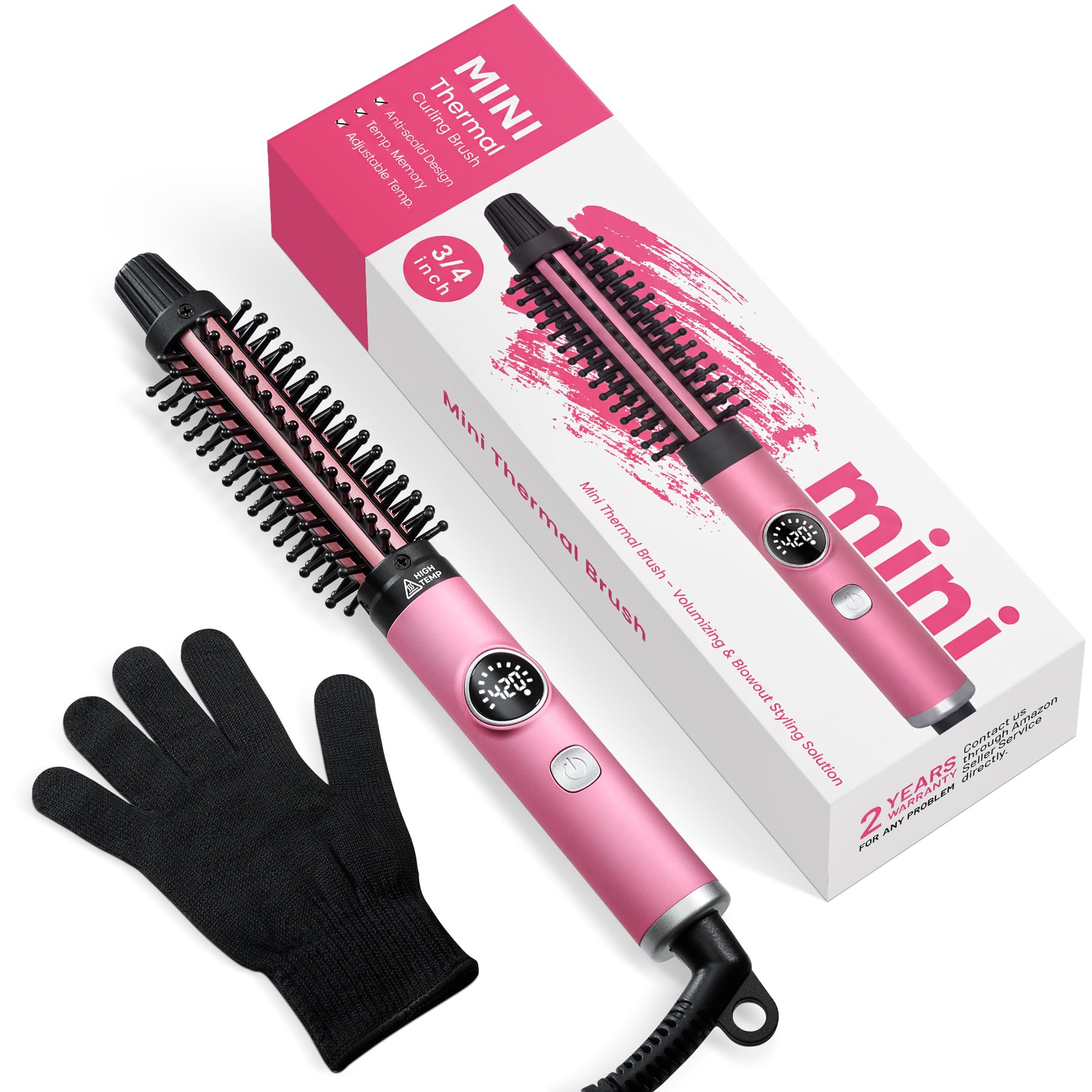 3/4 Inch Mini Thermal Brush for Short Hair, Elderly Women & Seniors Rose Peach