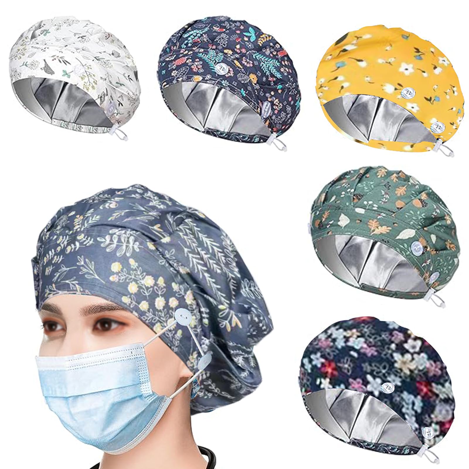 Captured - Womens Bouffant St. Patricks Day Scrub Caps - Clover Circles ~ SIZING: One size - adjustable for a wide range of sizing needs with stretchy elastic and plastic cord lock toggle
