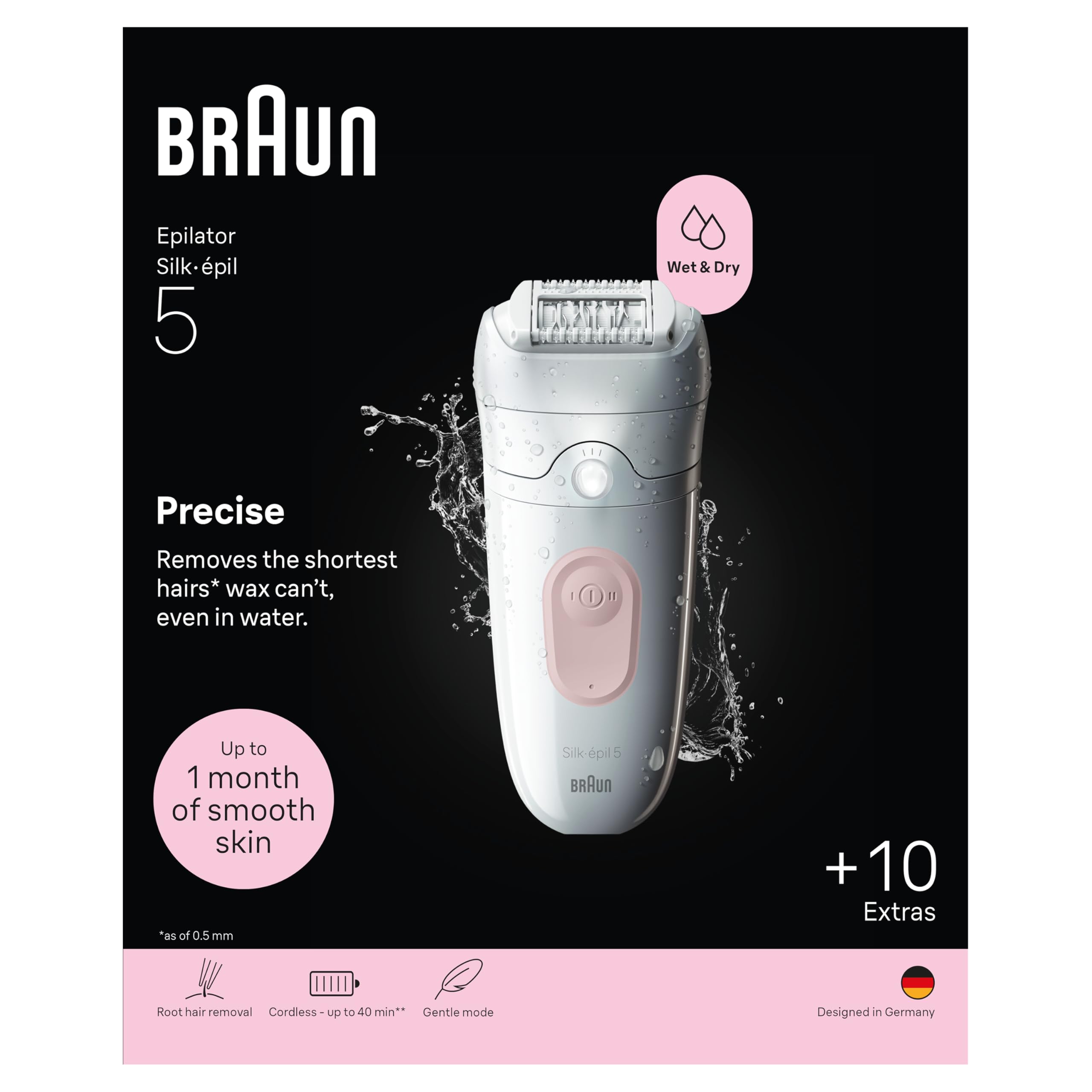 Braun Silk·épil 5, Easy Epilator, Shower / Dry Skin, Soft Skin, Head Shaving, Clog Clipper and Clipper for Jersey, 5-251, Flamingo Pink-image-4