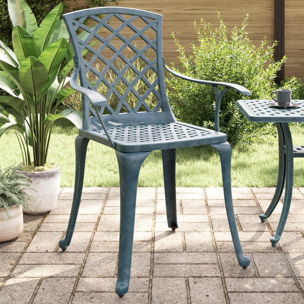 Chaises de jardin vertes en fonte d'aluminium avec dossier pour balcon et terrasse