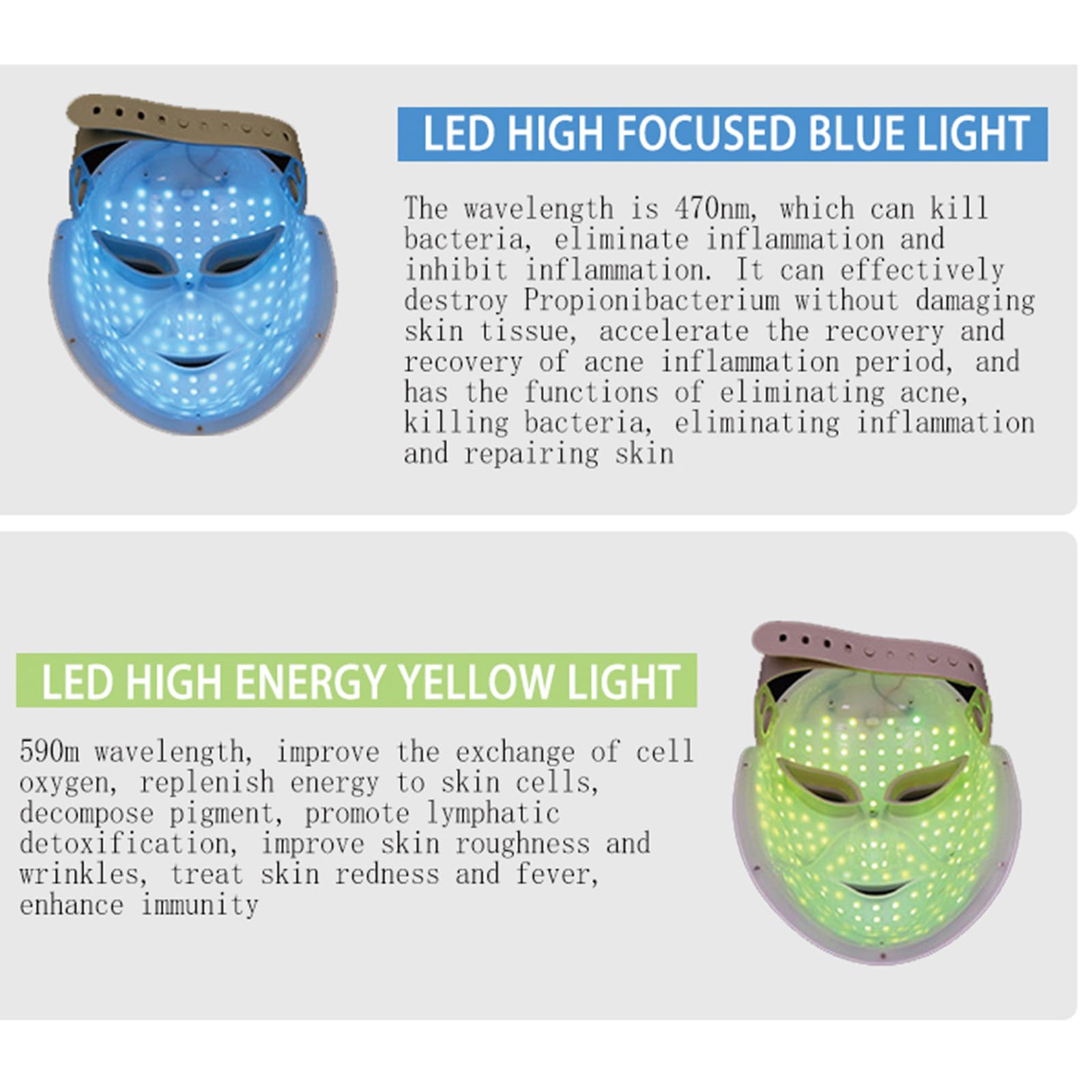 Máscara LED Luz 7 colores 630nm Luz roja Máscara táctil inteligente Instrumento Máquina para el cuidado de la piel para el rejuvenecimiento del acné,B