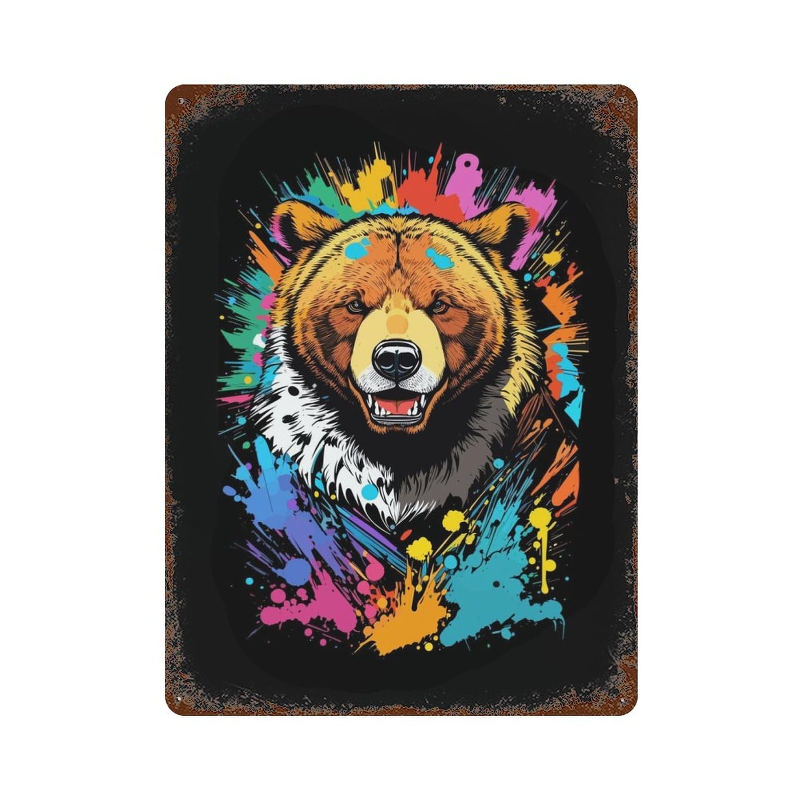 Garage Style Bear Head Graffiti Rusty Metal Tin Sign 15.7"x11.8", Farmhouse Wall Decor for Bar And Workshop