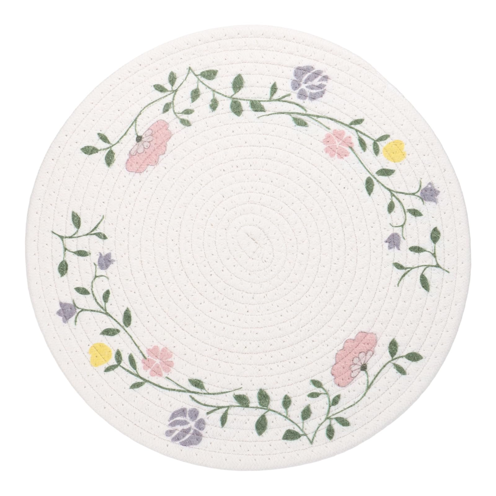 Set de table rond 30 cm en coton tressé floral pour repas de fête