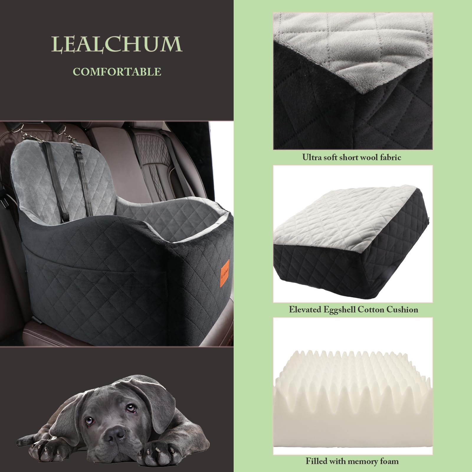 Dog Booster Car Seat for S/M Dogs Up to 35lbs,Soft 6in Elevated Cushion,Fits in Front/Back Seat,Fully Detachable and Washable,2 Storage Pockets & 3 Straps,Easy to Install (Black/Brown,Medium) - image 4