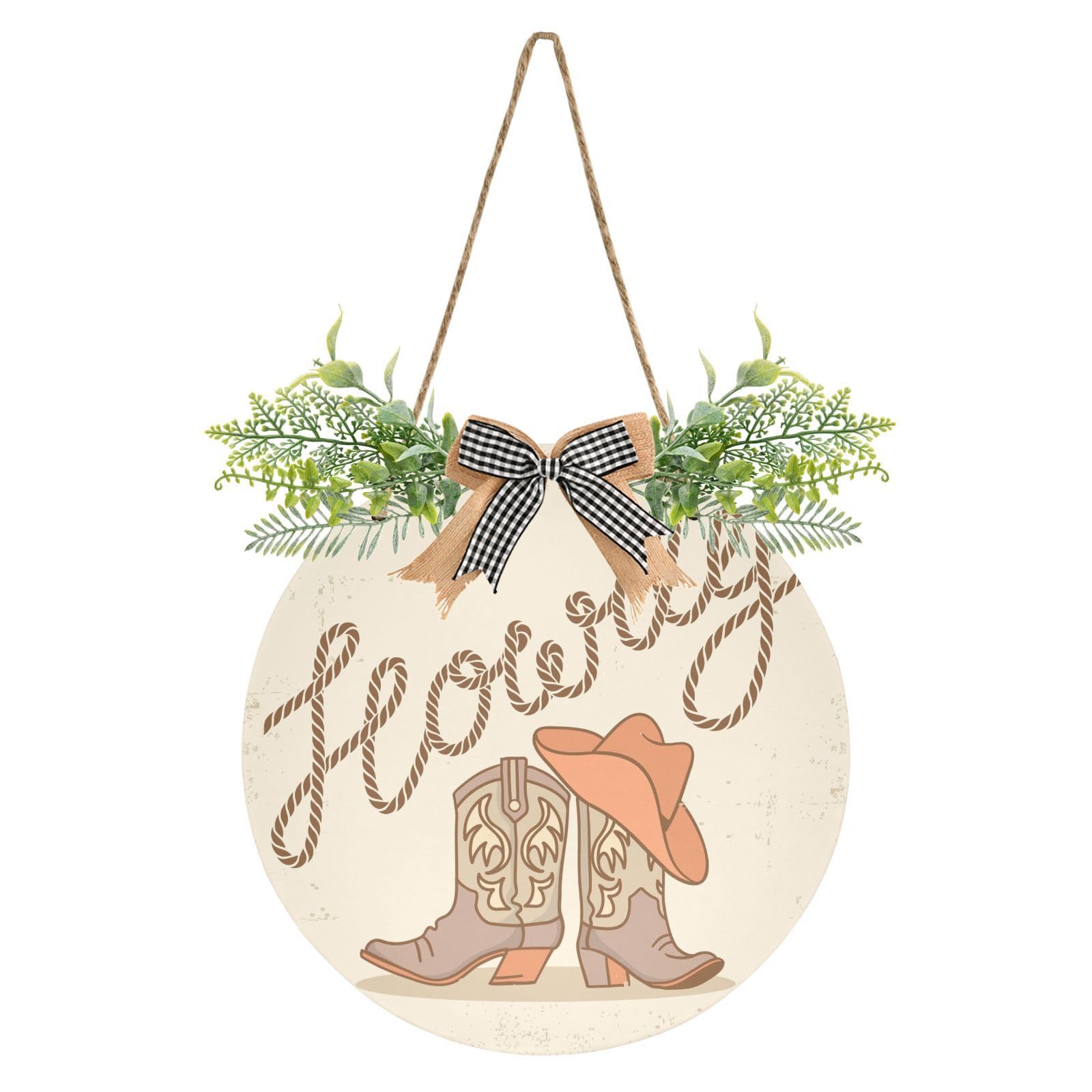 Amazon.com: Exnundod Welcome Home Door Sign Cowboy Boots and Hat Round ...
