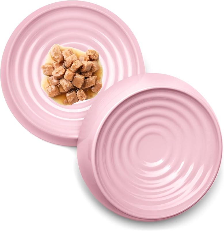 Comedouro lento e raso CatGuru para gatos, modelo amplo com base antiderrapante, rosa, pacote com 2