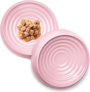 CatGuru Cat Bowls, Whisker Friendly Cat Food Bowl for Indoor Cats, Reliefs Whisker Fatigue, Wide Kitten Dish, Non Slip Pet Dishes, Shallow Pet Plates (Set of Two, Pink)