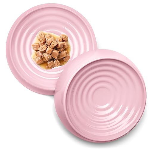 CatGuru Cat Bowls, Whisker Friendly Cat Food Bowl for Indoor Cats, Reliefs Whisker Fatigue, Wide Kitten Dish, Non Slip Pet Dishes, Shallow Pet Plates (Set of Two, Pink) - 2 Count (Pack of 2) - Pink