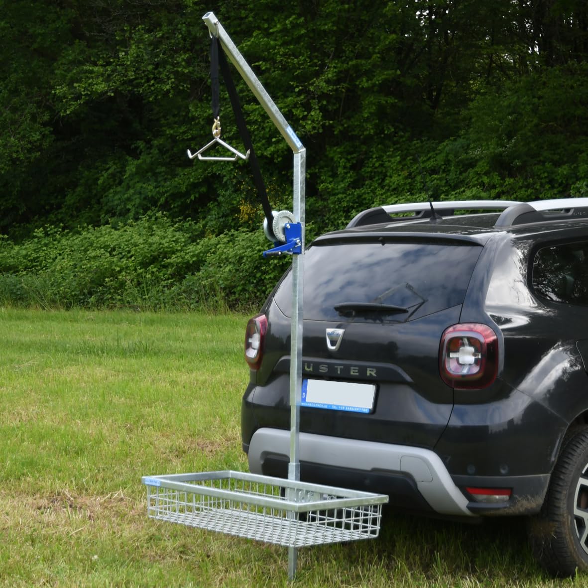 Heck-Pack | Wildgalgen, Aufbrechgalgen (Diana), Zerwirkhilfe für Jäger | verzinkt | Komplettset zur Montage am Heckträger, Wildträger, Hecktransporter | Das Origial, Made in Germany