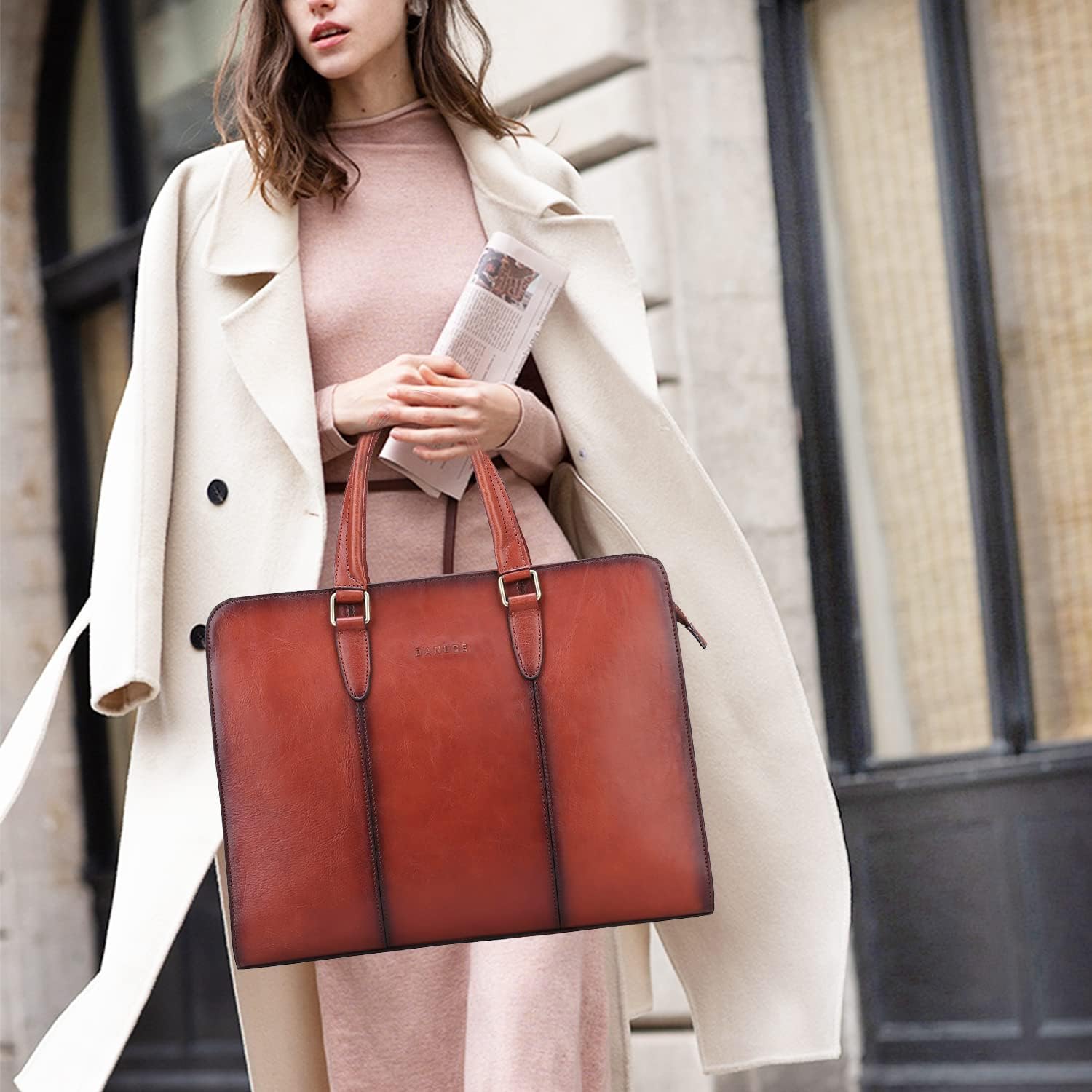 Miniatura 2 de Banuce Full Grains - Maletín de cuero italiano para mujer, bolsos y monederos de 14 pulgadas, bolsas de negocios para laptop, bolsa de trabajo