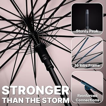 Royal Walk Large Umbrella Windproof Strong Big Golf for 2 Adults Men Women | 54” Wind Resistant Rain Stick Umbrella for Ladies & Gents, Automatic Оpen, UV, Sturdy Rainproof 16-Rib, Wooden Handle, 120 cm