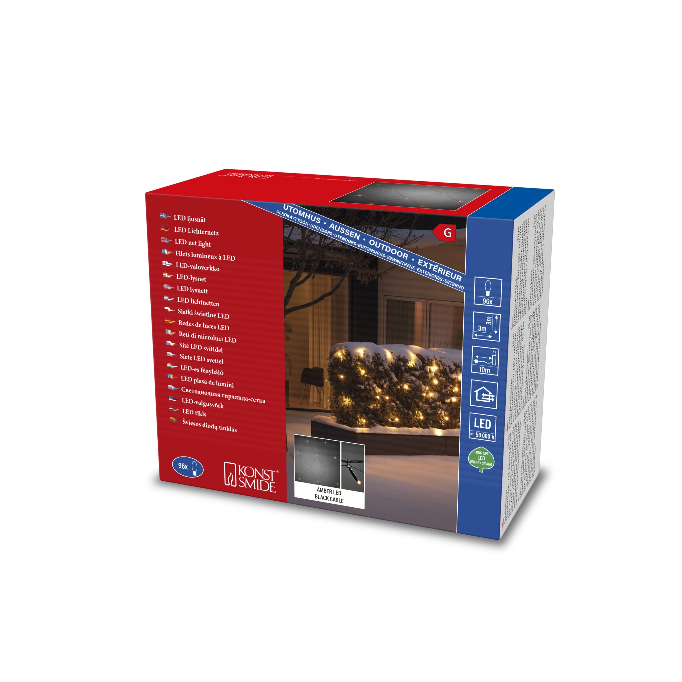 Konstsmide LED Lichternetz, 96 bernsteinfarbene Dioden, 24V Außentrafo, schwarzes Kabel - 3757-800