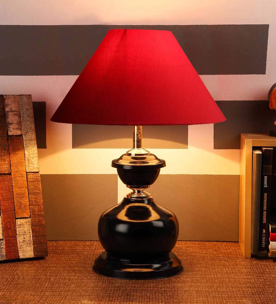 VRCT Beautiful Black and Gold Table Lamp with 10 inch Red Shade Yellow-image-13