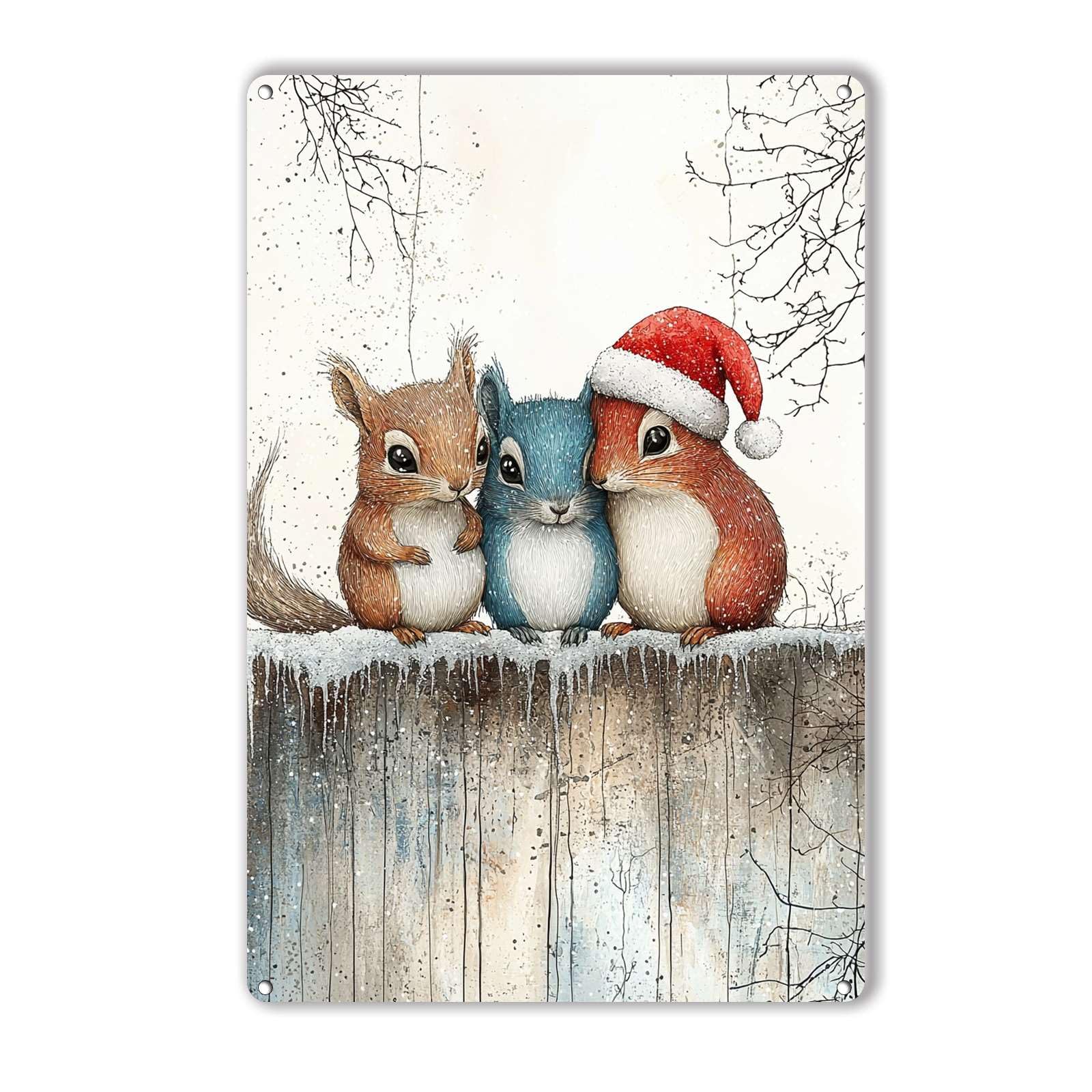 Anceky Funny Metal Tin Sign Christmas-Squirrel Tin Sign Retro Wall Decor For Farmhouse Home Kitchen Cafe Garage 12×8 Inch