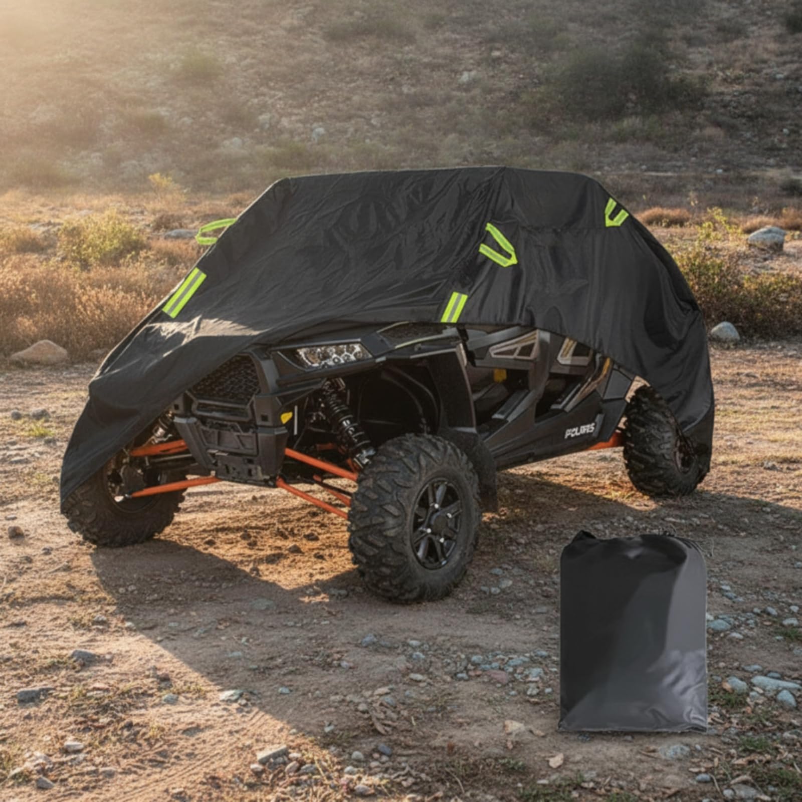 Qianly Utv-Abdeckung wetterfest fahrzeugabdeckung elastisch abdeckplane für gelände, Schwarz, 126 Zoll L, 59 Zoll B, 67 Zoll H 2-3 Sitze