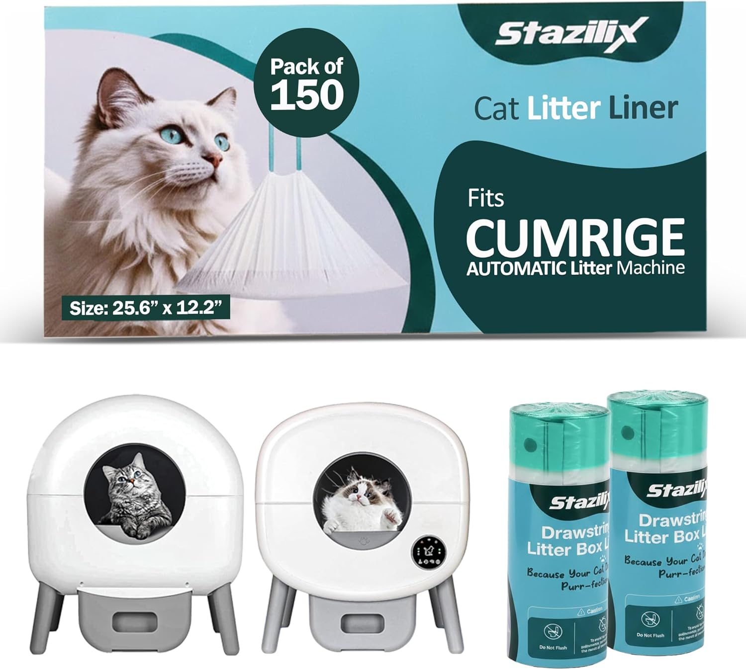 Cat Litter Liners Compatible with Cumrige Litter Box (M2) – 150 Count, Extra Thick, Heavy Duty