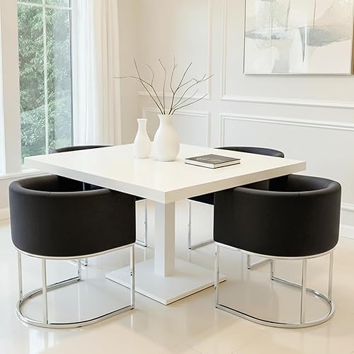 Miniatura 31 de HNY Juego de 4 sillas de comedor tapizadas modernas de mediados de siglo con brazos, sillas contemporáneas de lino para cocina y comedor, silla