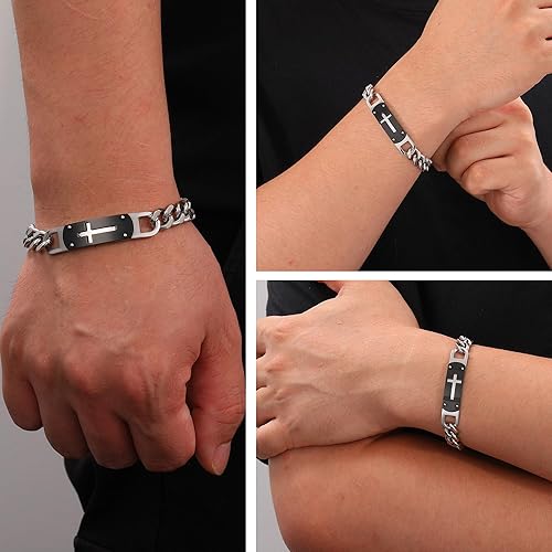 Miniatura 2 de Pulsera de cruz para hombres y niños, pulsera de cadena de cruz cubana de acero inoxidable, versículo de la Biblia, regalo de joyería cristiana,