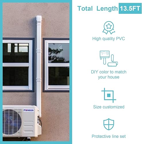 Miniatura 4 de Juego de mini línea dividida de 4 pulgadas y 13.5 pies, kit de cubierta decorativa de PVC para mini aire acondicionado, bombas de calor Ouside con