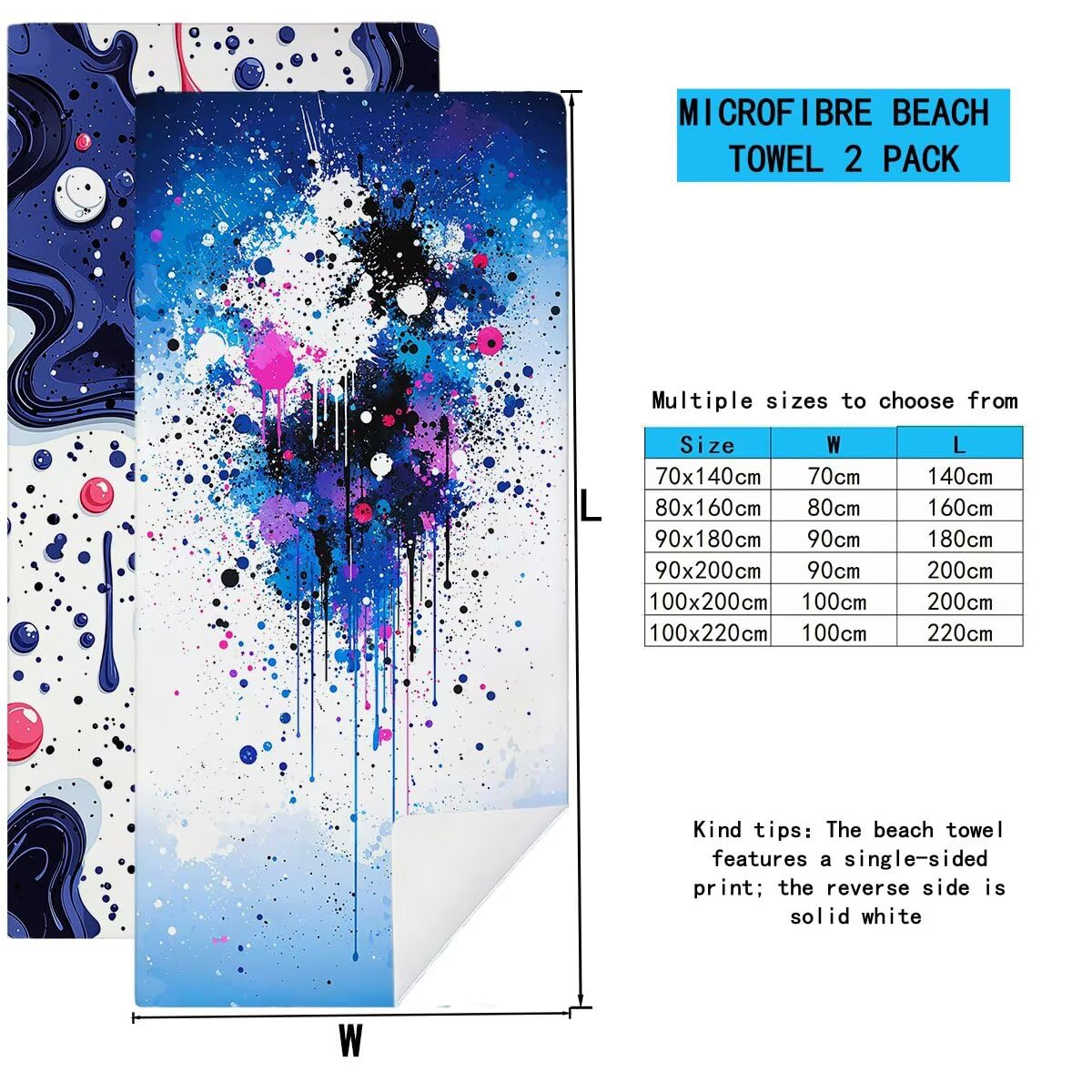 Telo Mare Microfibra, Telo Mare Grande 100x200cm 2 Pezzi, Asciugamano Palestra Donna Asciugatura Rapida, Antisabbia Asciugamano Microfibra, Leggero Asciugamani Palestra per Regalo (Astratto) -4310