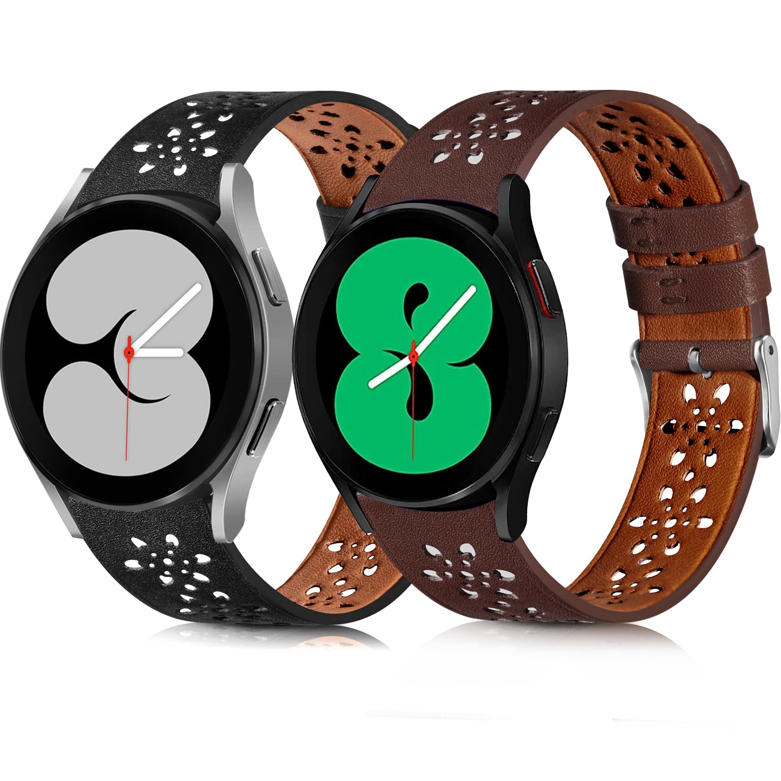 Leather Bands for Samsung Galaxy Watch 5/4 40mm 44mm/Watch 5 Pro 45mm/Watch 4 Classic 42mm 46mm,20mm Floral Breathable Hollow Replacement Wristbands Band forGalaxy Active 2 40 44mm/Active 40mm/Watch 3