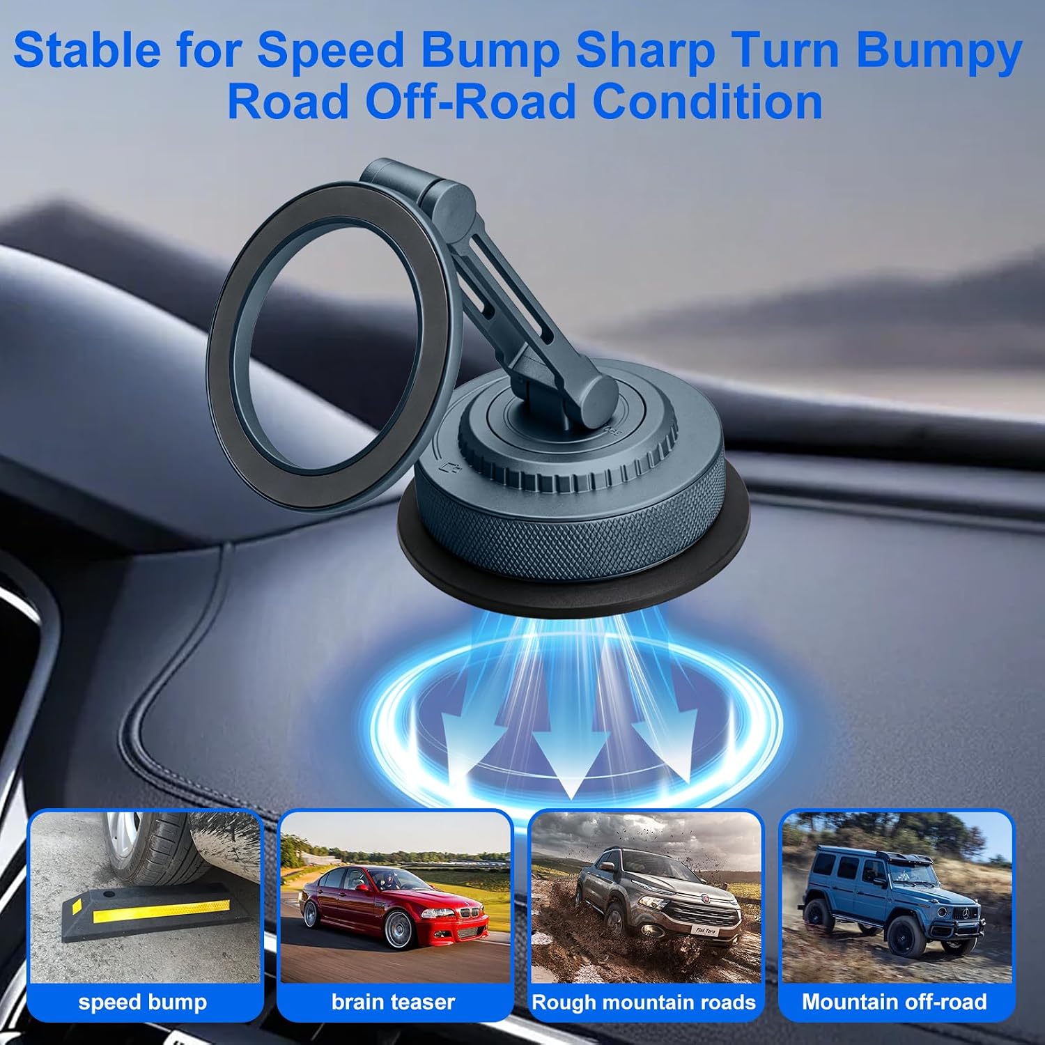 PIEPIE All-Metal Alloy Magnetic Suction Cup Car Phone Mount Holder Dash | Powerful Strong Magnetic Heavy-Duty Suction Cup Windshield Vehicle Cell Mobile Phone Bracket, Universal Fits Most US Vehicles